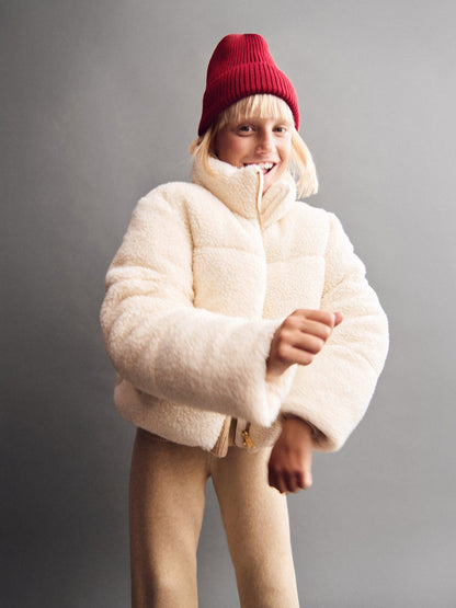 Kırık Beyaz Sherpa Puffer Şişme Mont