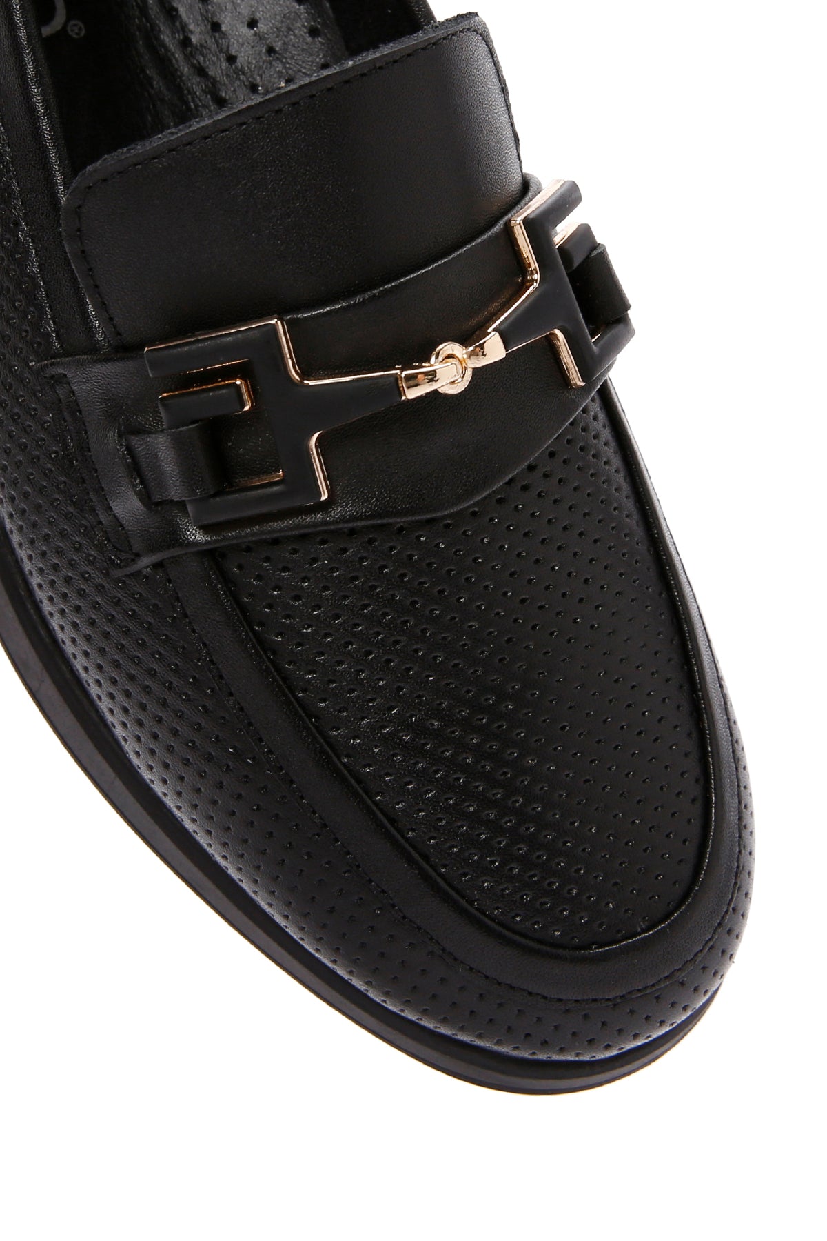 Kadın Siyah Tokalı Deri Comfort Loafer