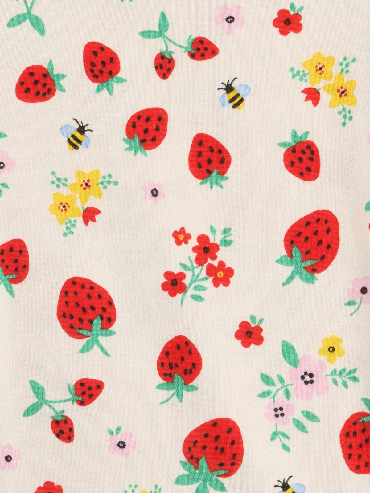 Kırık Beyaz %100 Organik Pamuk Çilek Baskılı Pijama Takımı