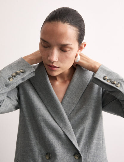 Yün Karışımlı Rahat Kruvaze Blazer Ceket