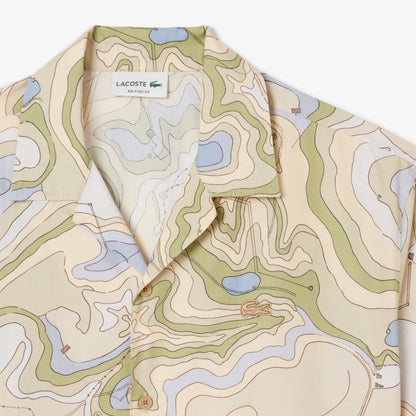 Lacoste Erkek Relaxed Fit Kısa Kollu Desenli Bej Gömlek