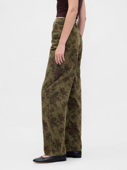 Haki High Rise Barrel Jean Pantolon