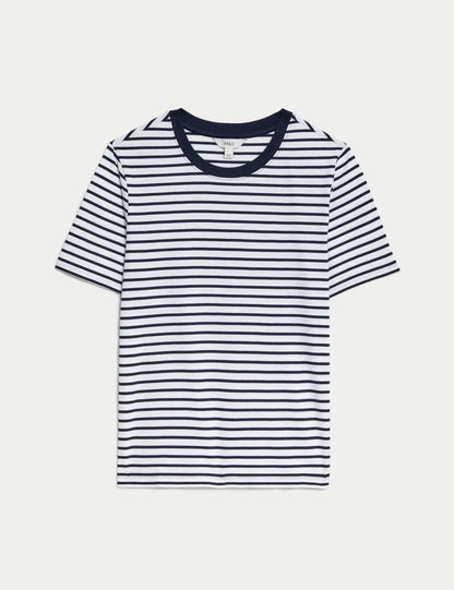 Saf Pamuklu Kısa Kollu Çizgili T-shirt