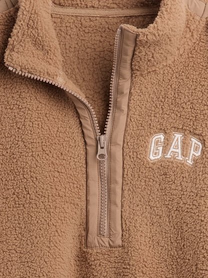 Açık Kahverengi Recycled Oversized Crop Yarım Fermuarlı Sweatshirt