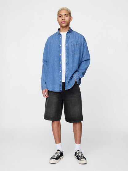 Siyah 10.5 Baggy Denim Şortlar