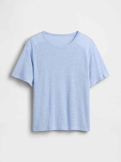 Açık Mavi Keten Karışımlı Relaxed T-shirt