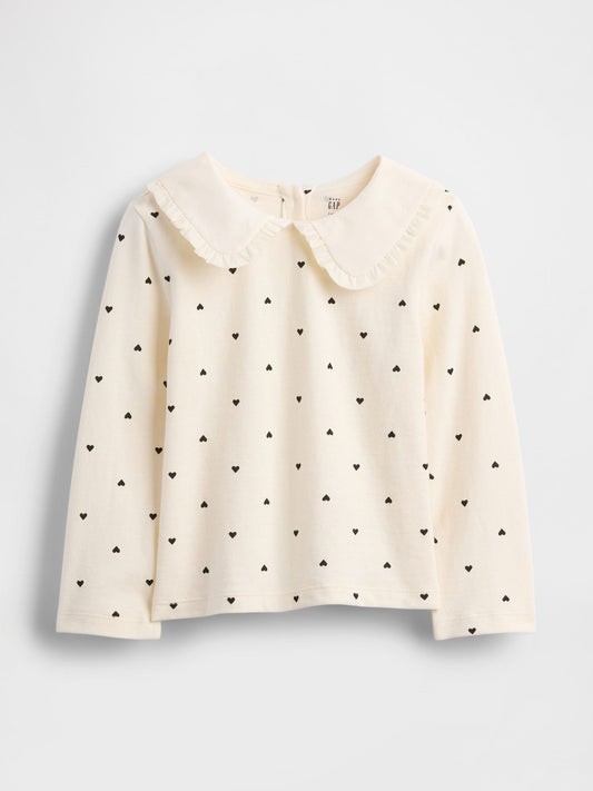 Krem Sailor Yaka Uzun Kollu T-shirt