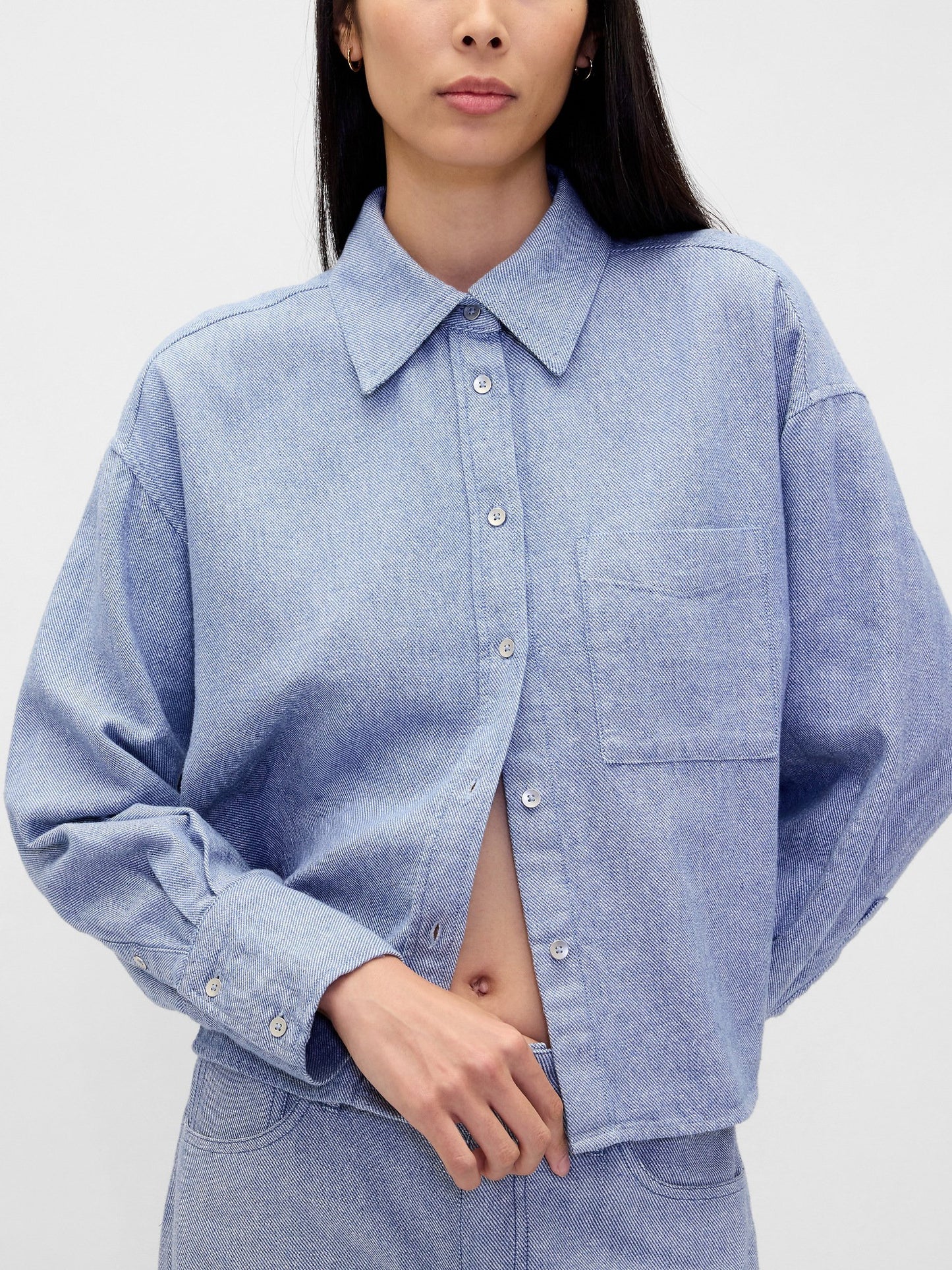 Açık Mavi Keten Karışımı Oversized Gömlek