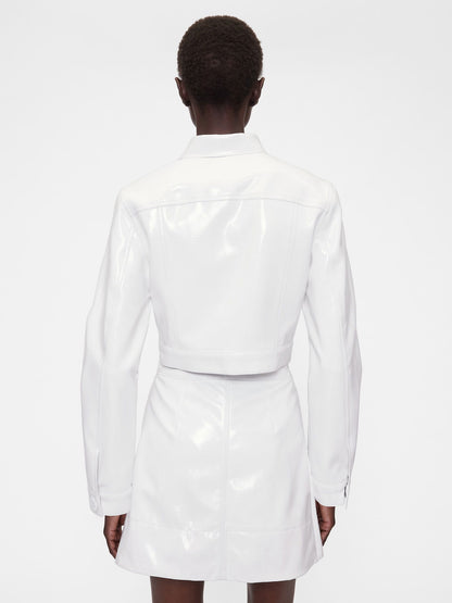 Beyaz Gapstudio Vegan Patent Suni Deri Crop Ceket