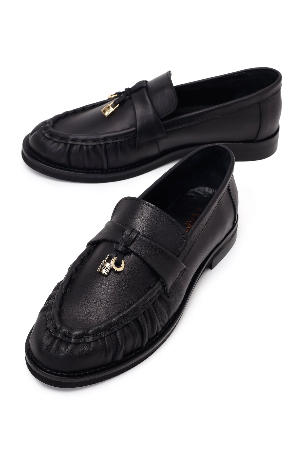 Kadın Siyah Deri Maskülen Loafer