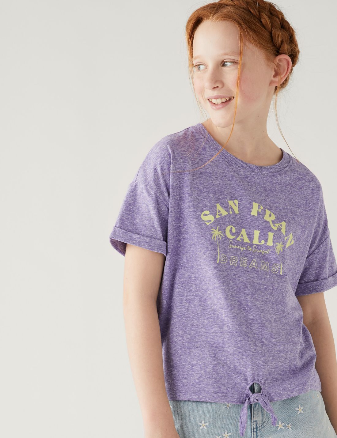 Bağlama Detaylı Kısa Kollu T-shirt (6-16 Yaş)