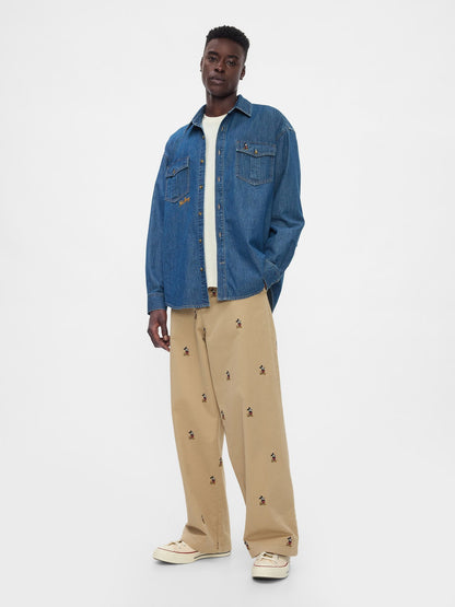 Bej Gap × Disney Işlemeli Baggy Khaki Pantolon