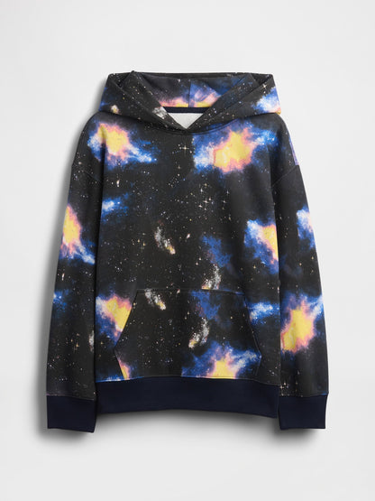 Siyah Vintagesoft Uzay Grafik Baskılı Sweatshirt