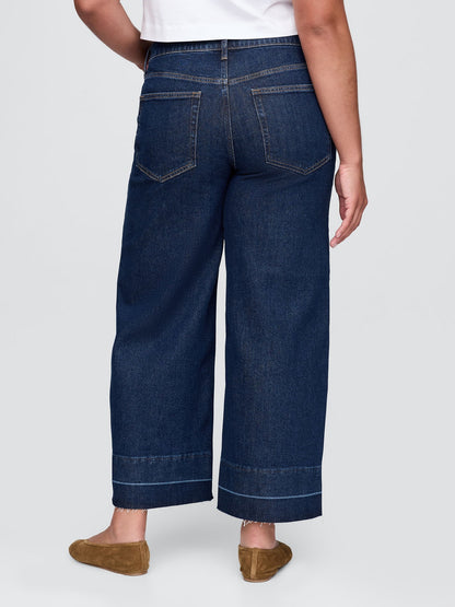 Lacivert High Stride Wide-leg Ankle Jean Pantolon