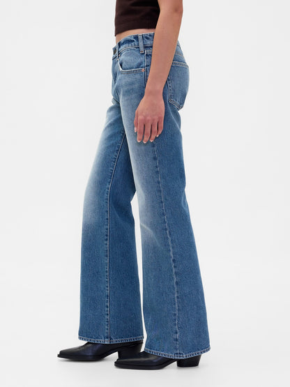 Açık Mavi Mid Rise Rigid Relaxed Flare Jean Pantolon