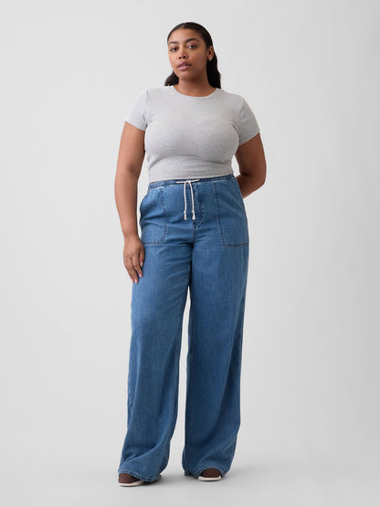 Mavi Mid Rise Pull-on Superlight Wide-leg Jean Pantolon