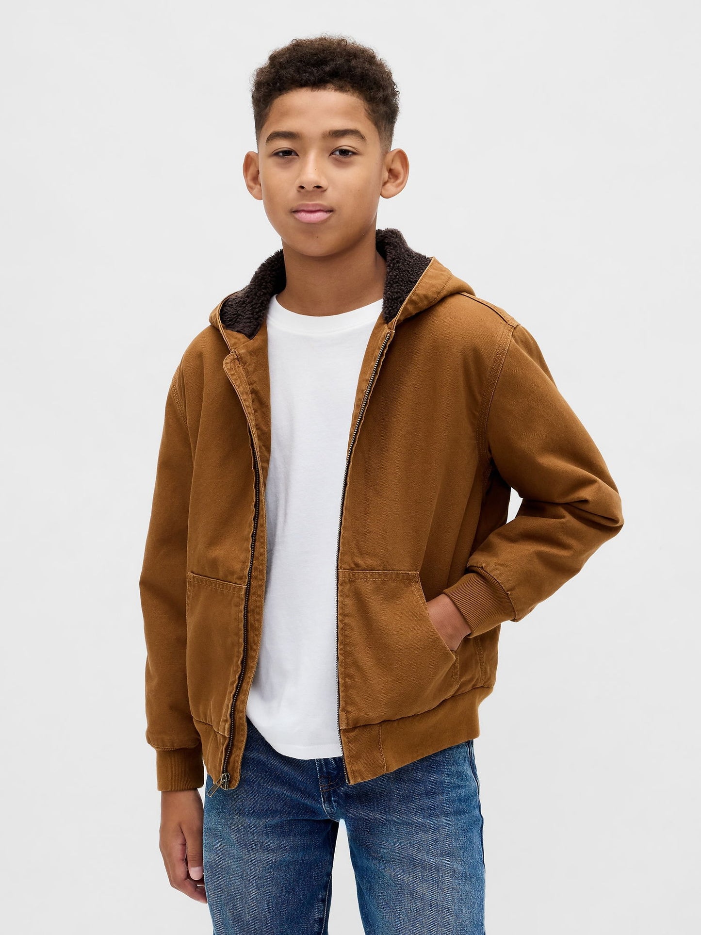 Açık Kahverengi Sherpa-lined Canvas Canvas Denim Ceket