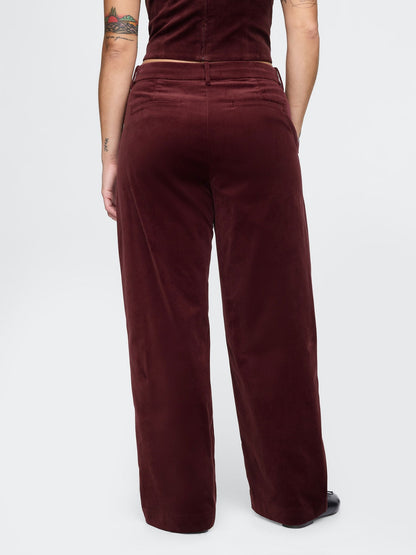 Bordo High Rise Kadife Straight Pantolon