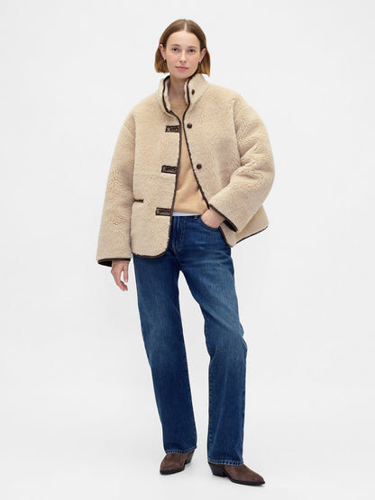 Bej Recycled Sherpa & Vegan Deri Trim Mont