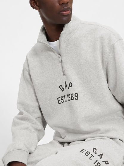 Gri Vintagesoft Oversized Gap Logo Yarım Fermuarlı Sweatshirt