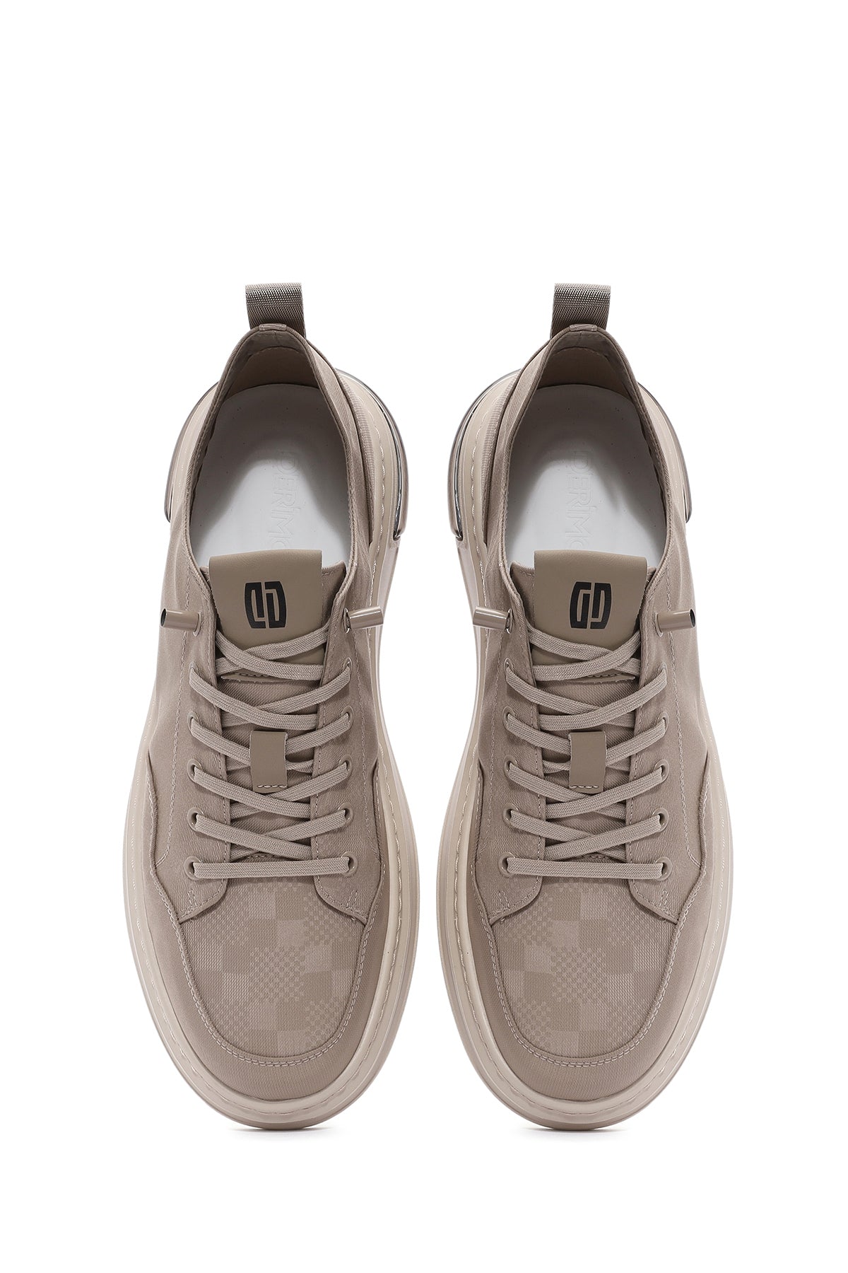 Erkek Bej Bağcıklı Desenli Kumaş Sneaker