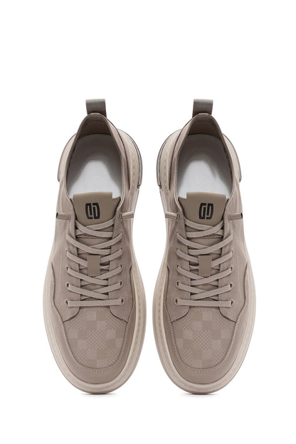 Erkek Bej Bağcıklı Desenli Kumaş Sneaker