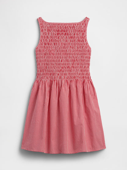 Kırmızı Smocked Poplin Elbise