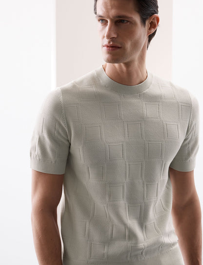 Mercerize Pamuk Geometrik Doku Örme T-shirt
