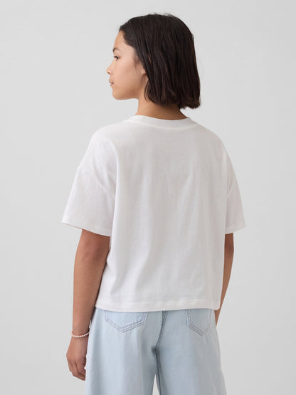 Beyaz Oversized Crop Logo T-shirt