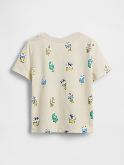 Bej Mix & Match Baskılı Cep T-shirt