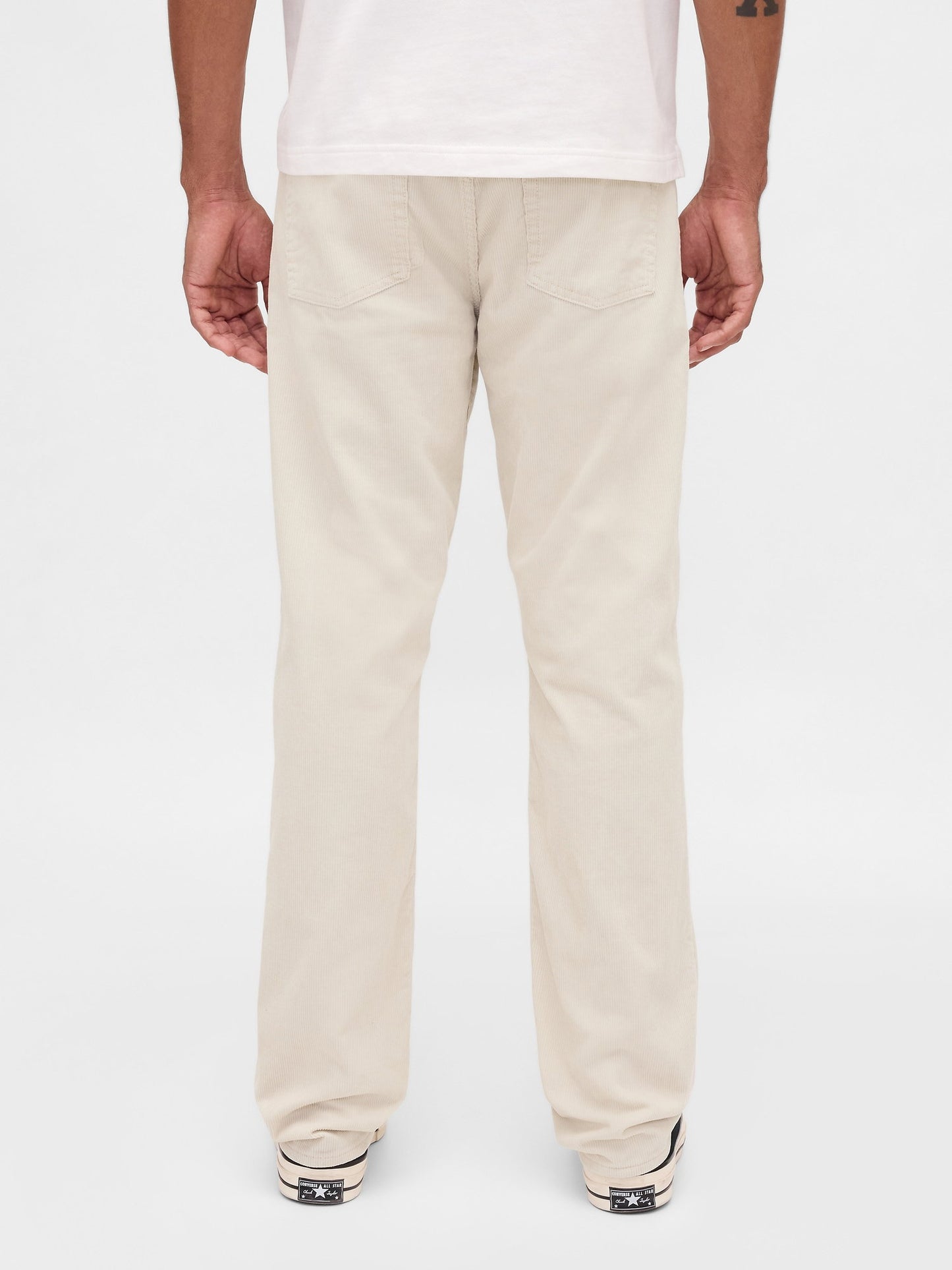 Kırık Beyaz Kordon Kumaş Relaxed Straight Pantolon