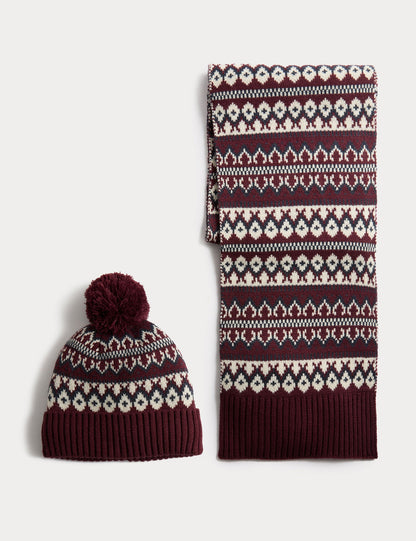 Fair Isle Örgü Bere & Şal Seti