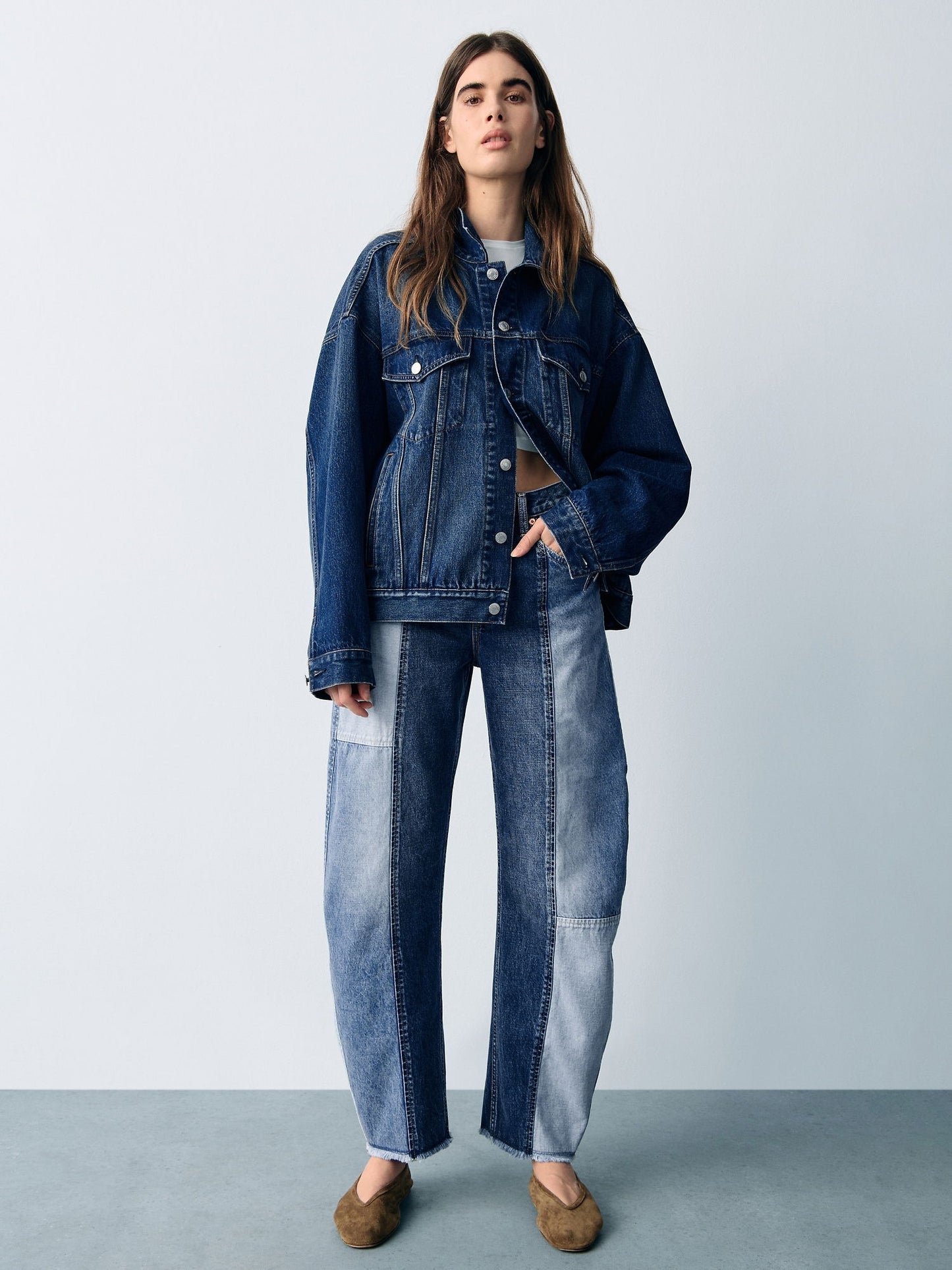 Mavi High Rise Patchwork Barrel Jean Pantolon