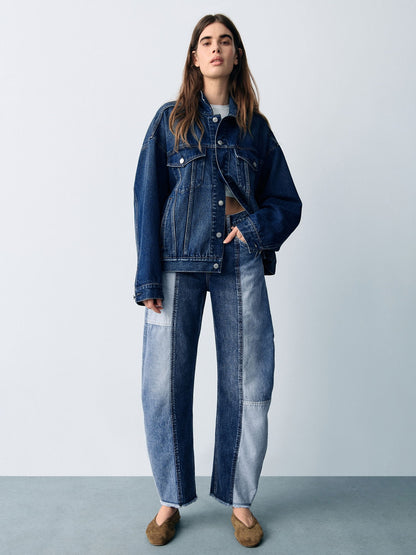 Mavi High Rise Patchwork Barrel Jean Pantolon