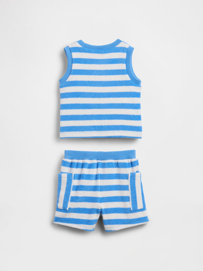 Mavi Bebek Havlusu Terry Çizgili Outfit Set