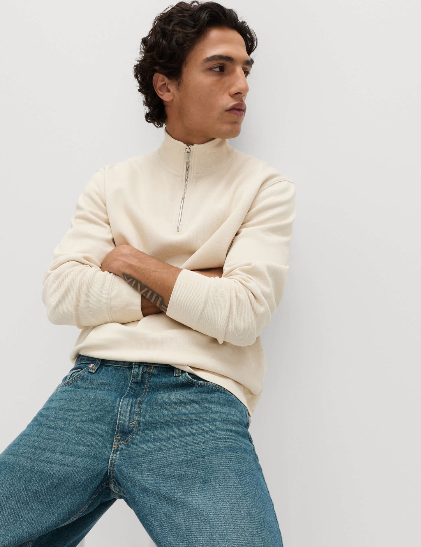 Pamuklu Karışımlı Yarım Fermuarlı Sweatshirt