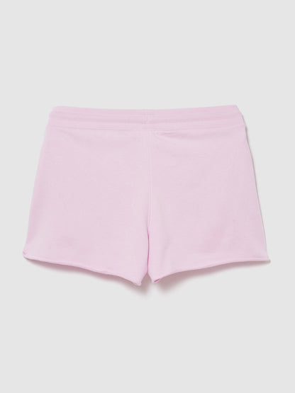 Açık Pembe Relaxed Fransız Havlu Kumaş Grafik Baskılı Şort