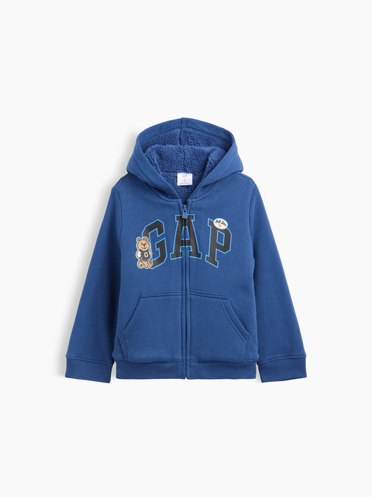 Mavi Sherpa Astarlı Logo Fermuarlı Sweatshirt