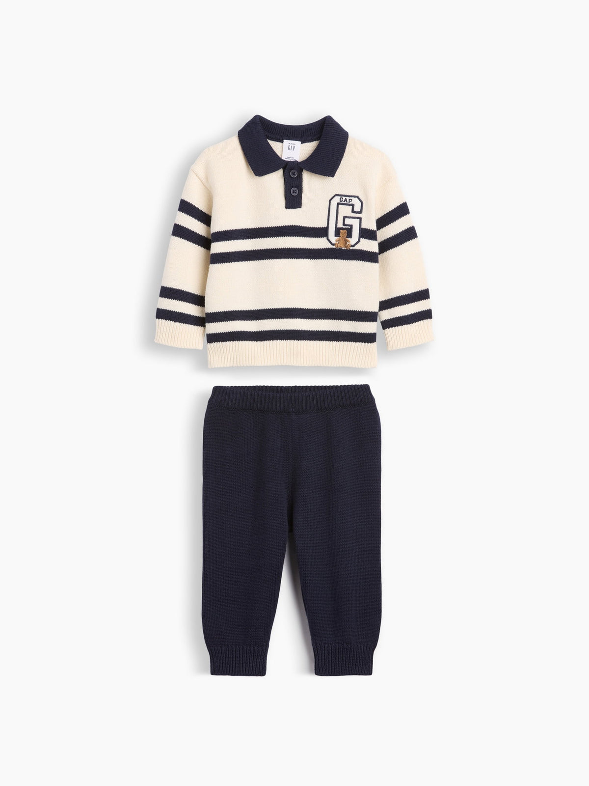 Lacivert Çizgili Polo Kazak Outfit Set