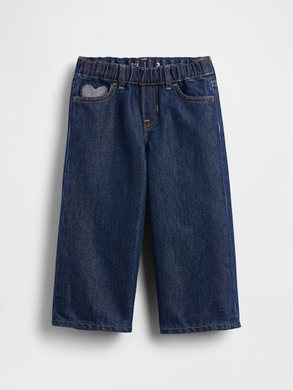 Koyu Mavi Metallic Pull-on Baggy Jean Pantolon