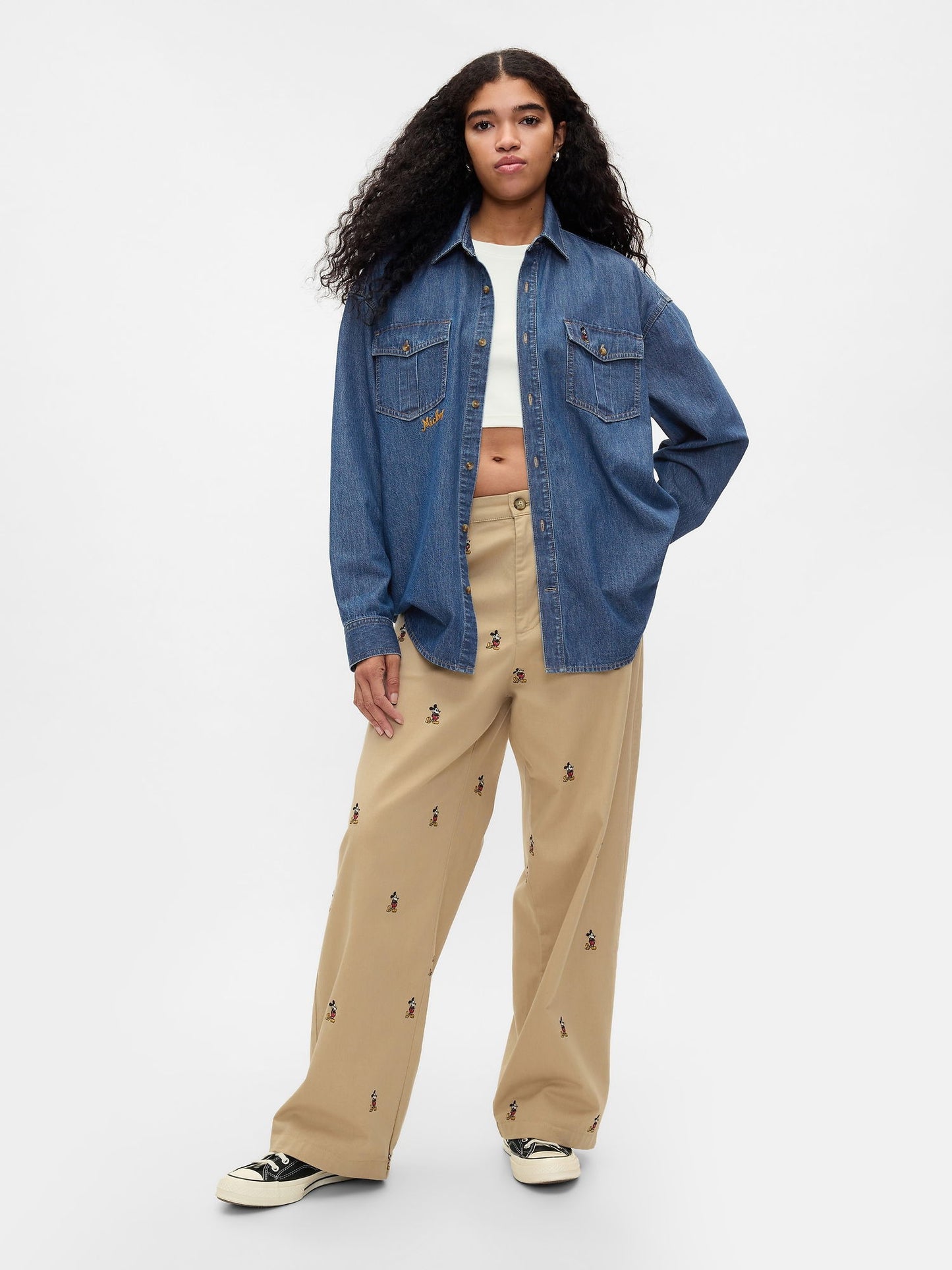 Lacivert Gap × Disney Denim Western Gömlek