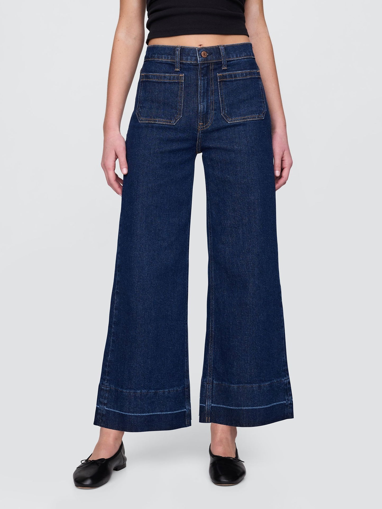 Lacivert High Stride Wide-leg Ankle Jean Pantolon