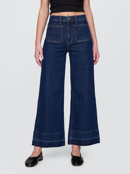 Lacivert High Stride Wide-leg Ankle Jean Pantolon