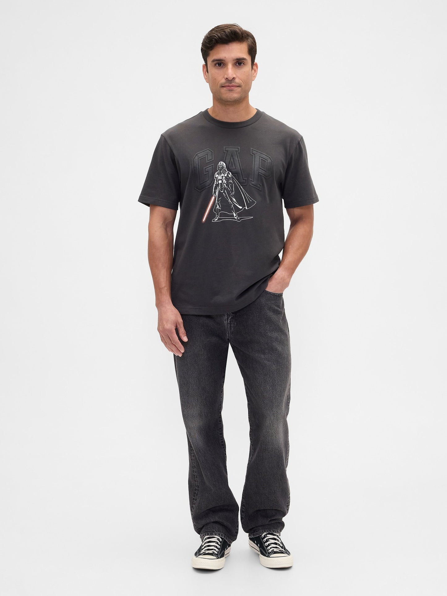 Koyu Gri Star Wars Darth Wader Grafik Baskılı T-shirt