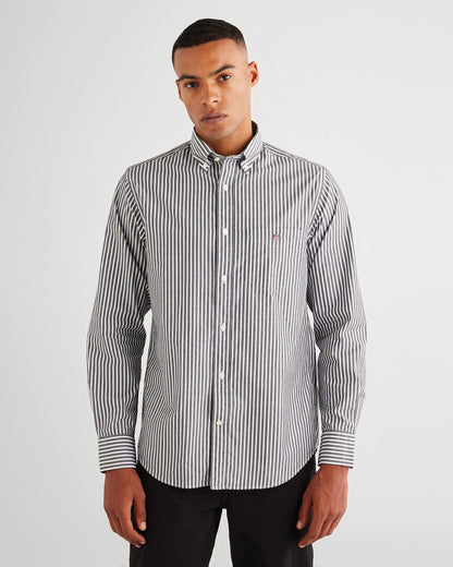 Gant Erkek Siyah Regular Fit Düğmeli Yaka Çizgili Gömlek