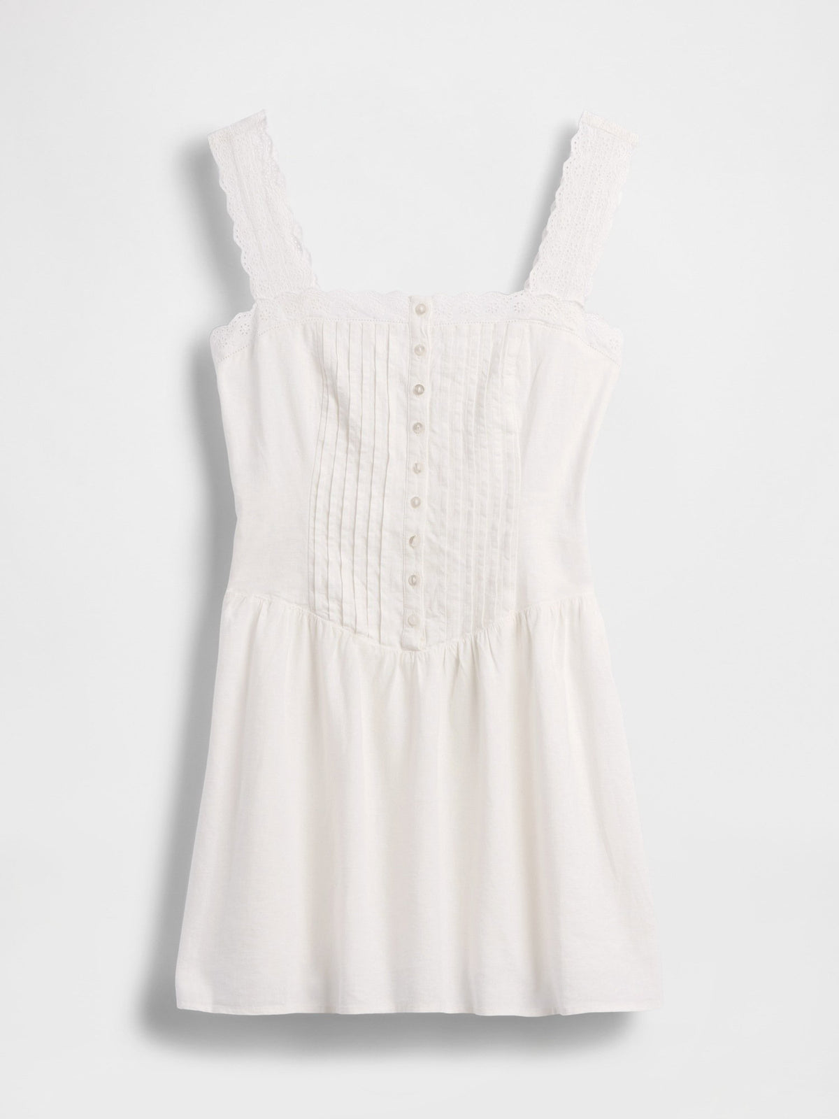 Beyaz Pintuck Drop-waist Mini Elbise