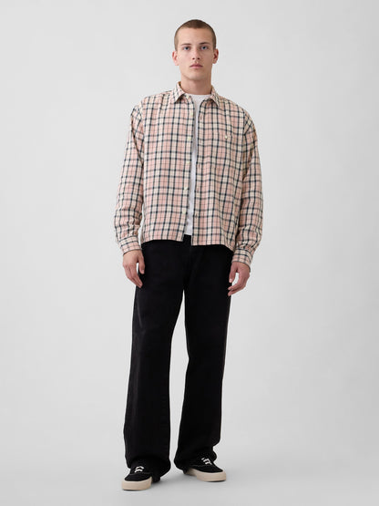 Açık Pembe Sunwashed Twill Düz Kenar Gömlek