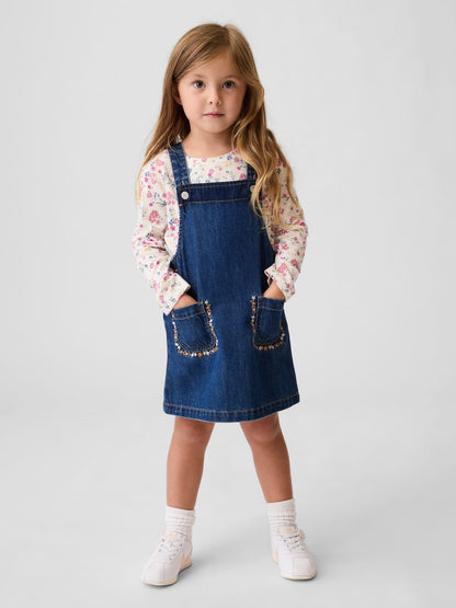 Mavi Işlemeli Denim Tulum