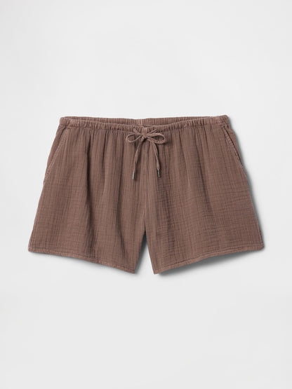 Kahverengi Crinkle Gauze Easy Şort