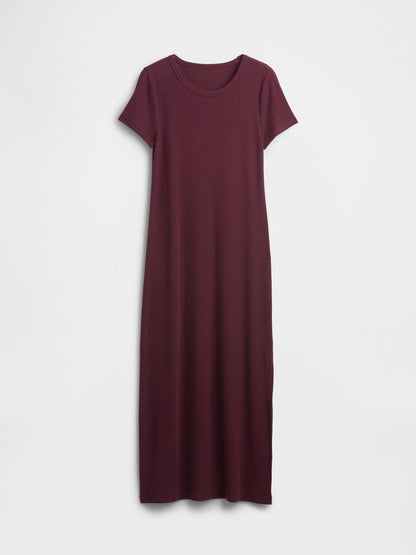 Bordo Modern Fitilli Maxi T-shirt Elbisesi